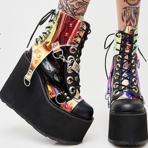 Black Hole Platform Iridescent Boots